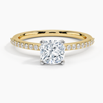 Delicate Shared Prong Diamond Ring Yellow Gold 18k Cushion Engagement Ring