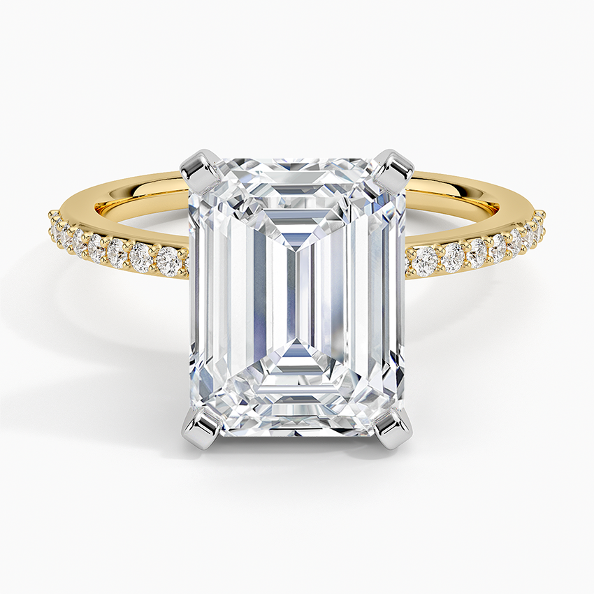 Delicate Shared Prong Diamond Ring Yellow Gold 18k Emerald Engagement Ring