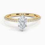 Delicate Shared Prong Diamond Ring Yellow Gold 18k Marquise Engagement Ring