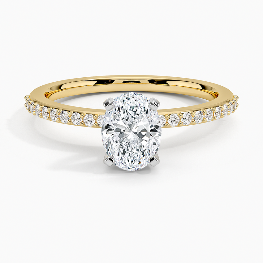 Delicate Shared Prong Diamond Ring Yellow Gold 18k Oval Engagement Ring