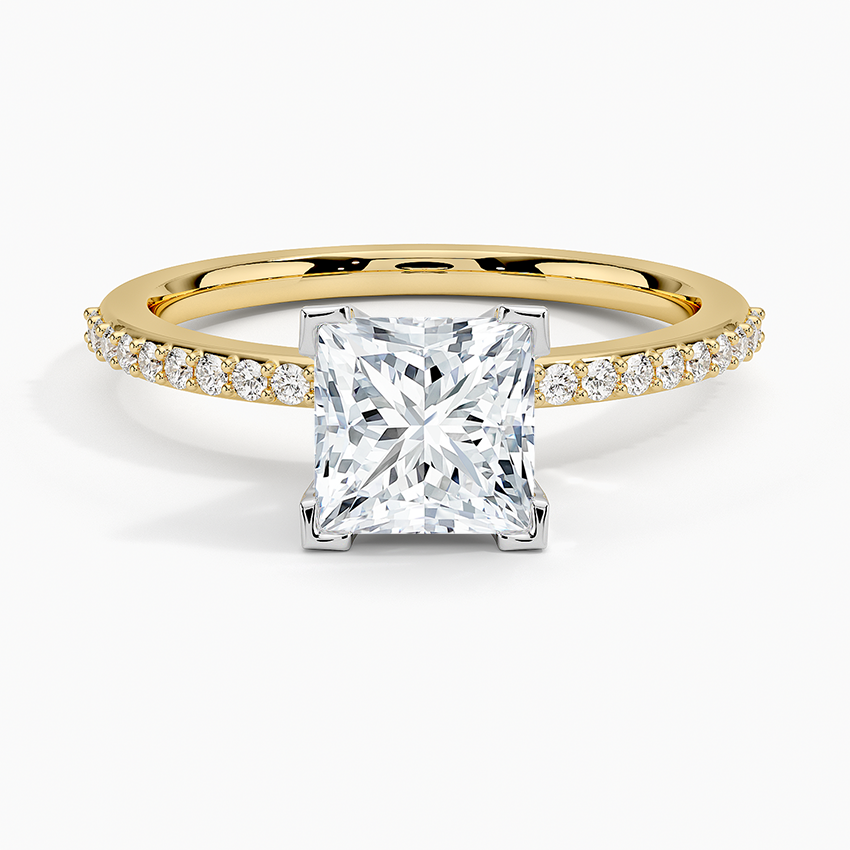 Delicate Shared Prong Diamond Ring Yellow Gold 18k Princess Engagement Ring