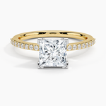 Delicate Shared Prong Diamond Ring Yellow Gold 18k Princess Engagement Ring