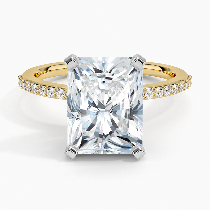 Delicate Shared Prong Diamond Ring Yellow Gold 18k Radiant Engagement Ring