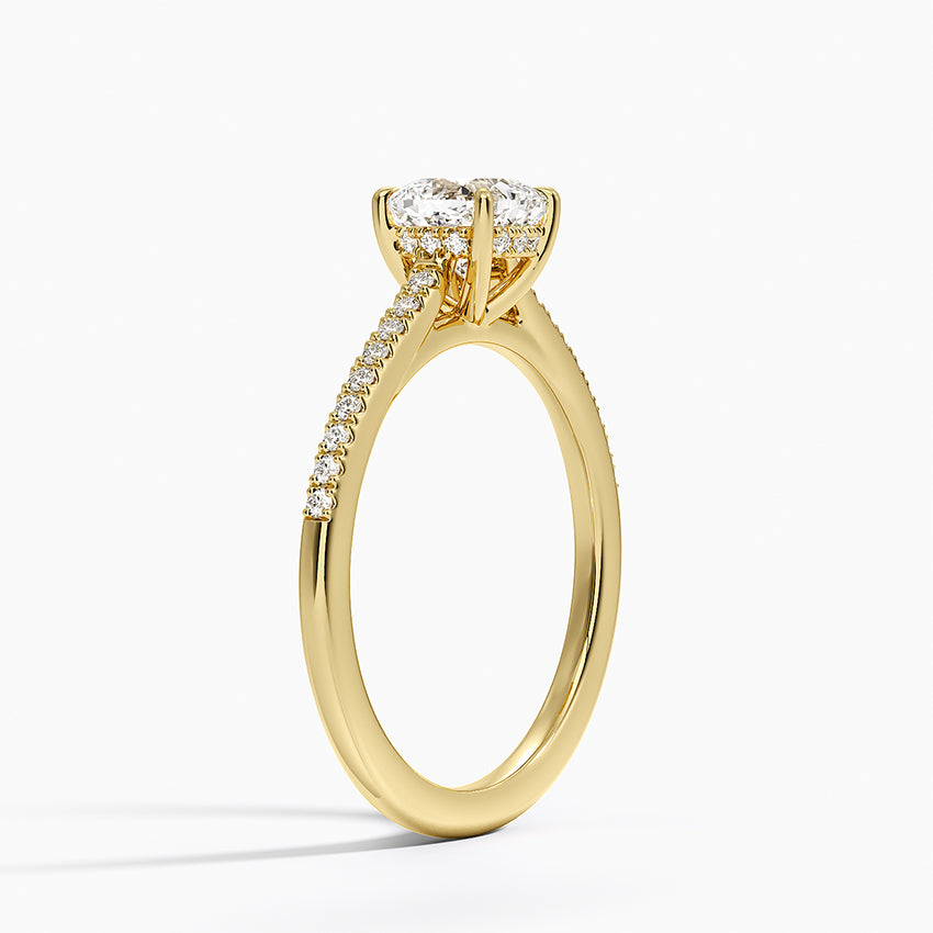 Lissome Half Coverage Diamond Ring Yellow Gold 18k Cushion Engagement Ring