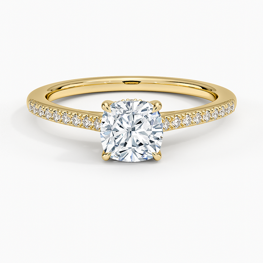 Lissome Half Coverage Diamond Ring Yellow Gold 18k Cushion Engagement Ring