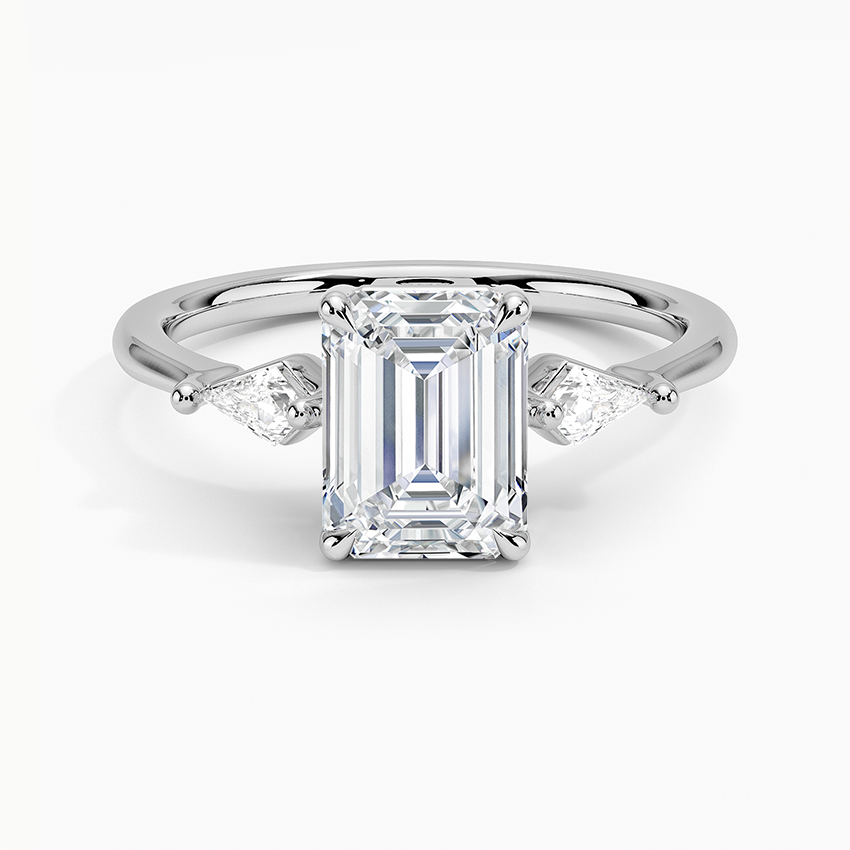 Cometa Three Stone Diamond Ring Platinum Emerald Engagement Ring