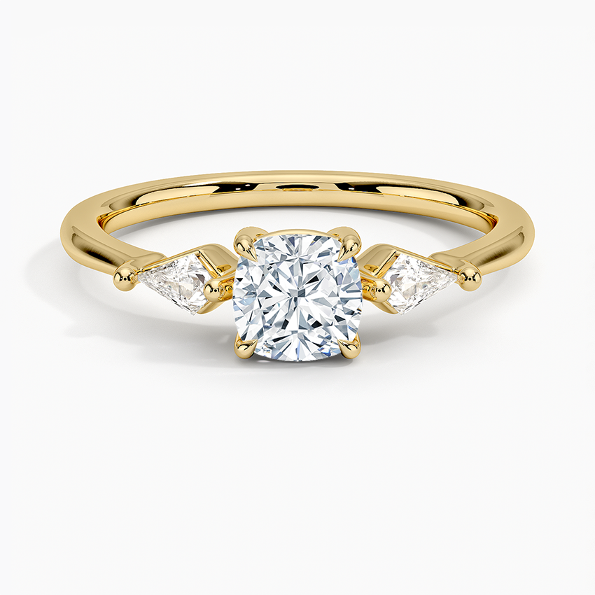 Cometa Three Stone Diamond Ring Yellow Gold 18k Cushion Engagement Ring