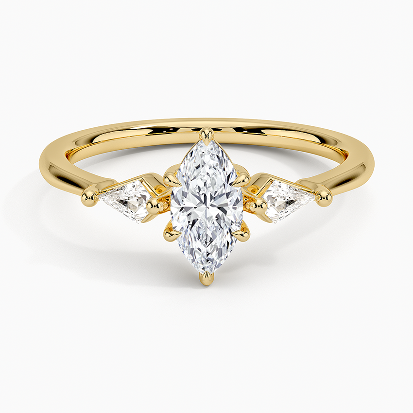 Cometa Three Stone Diamond Ring Yellow Gold 18k Marquise Engagement Ring