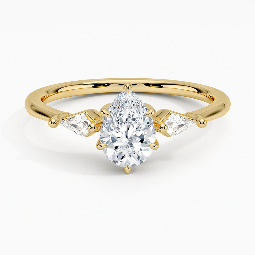 Cometa Three Stone Diamond Ring Yellow Gold 18k Pear Engagement Ring