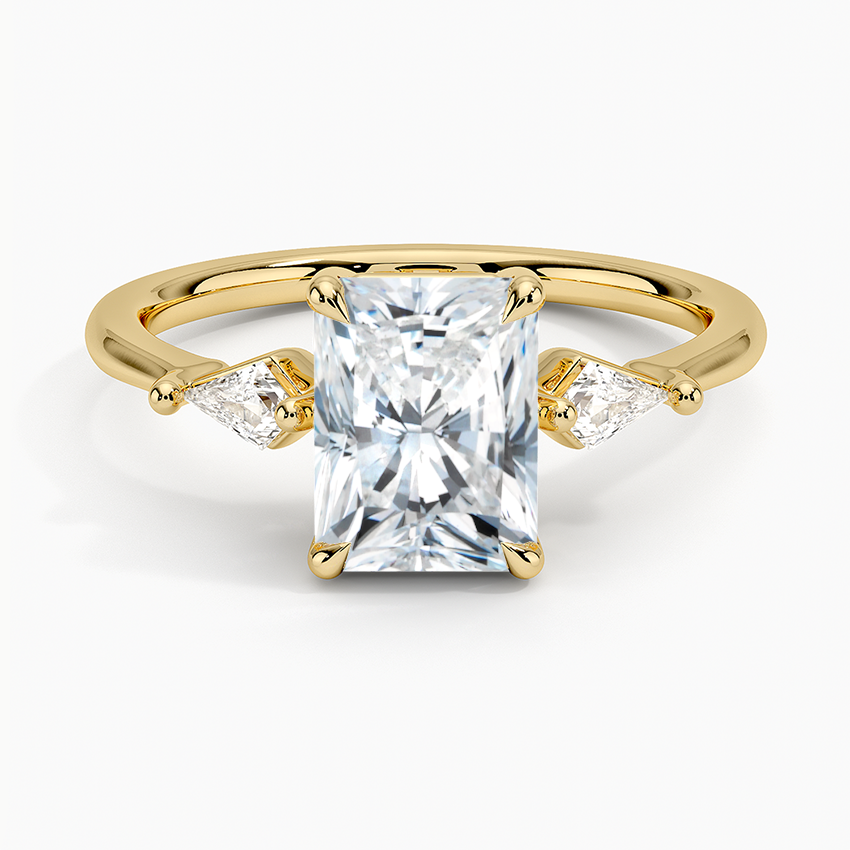Cometa Three Stone Diamond Ring Yellow Gold 18k Radiant Engagement Ring
