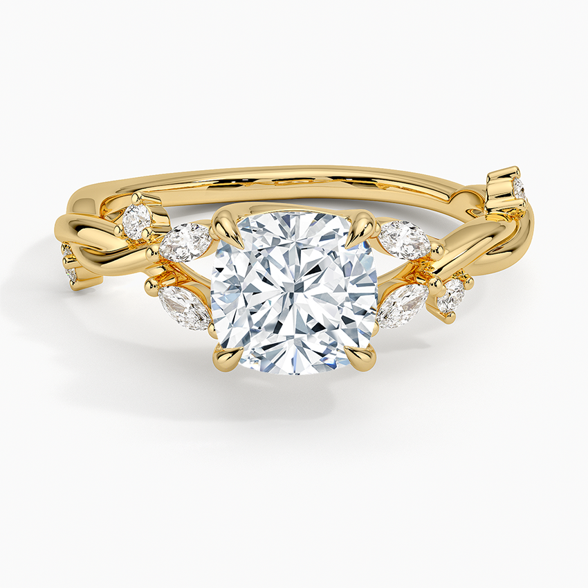 Azalea Twist Diamond Ring Yellow Gold 18k Cushion Engagement Ring