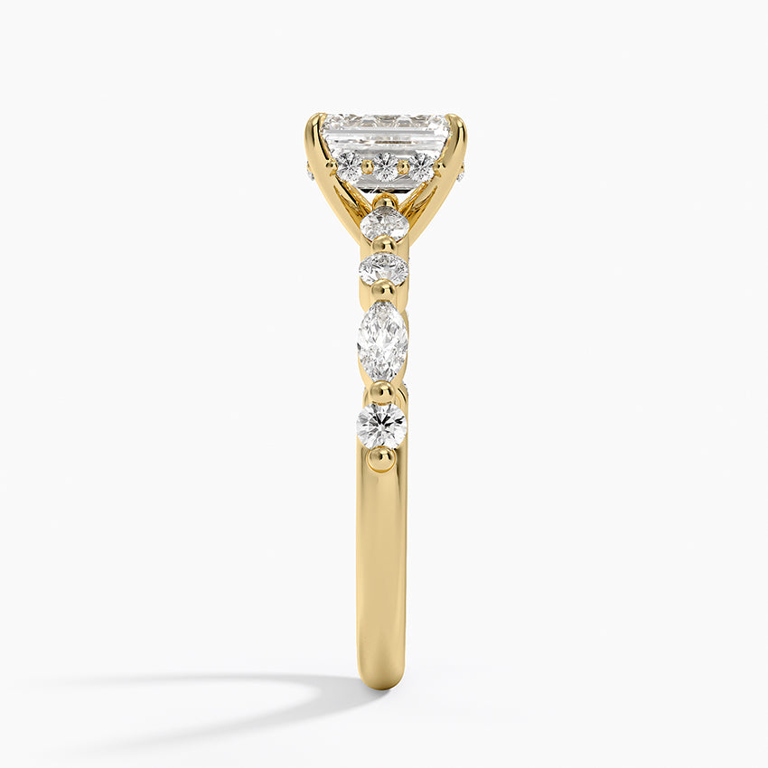 Versailles Hidden Halo Diamond Ring Yellow Gold 18k Emerald Engagement Ring