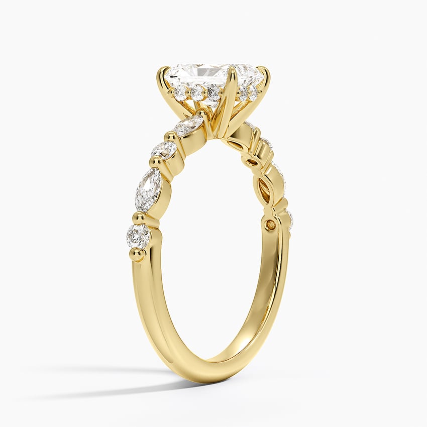 Versailles Hidden Halo Diamond Ring Yellow Gold 18k Radiant Engagement Ring