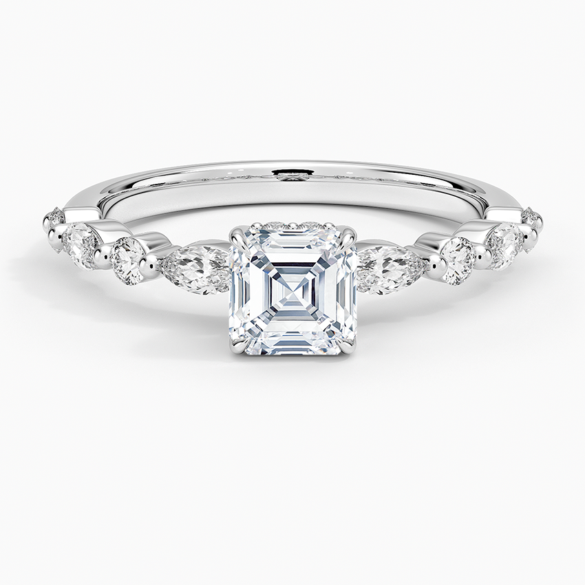 Versailles Hidden Halo Diamond Ring Platinum Asscher Engagement Ring