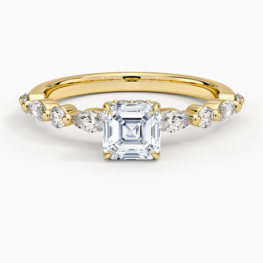 Versailles Hidden Halo Diamond Ring Yellow Gold 18k Asscher Engagement Ring