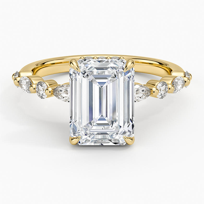 Versailles Hidden Halo Diamond Ring Yellow Gold 18k Emerald Engagement Ring