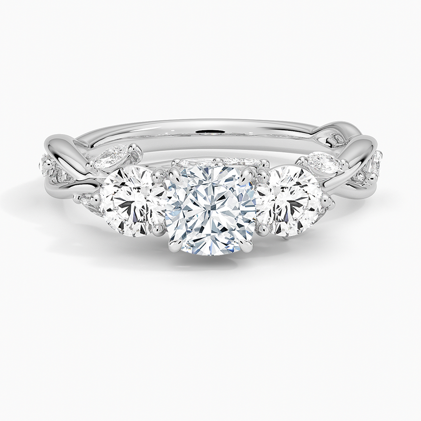 Secret Garden Three Stone Diamond Ring (3/4 ct. tw.) Platinum Cushion Engagement Ring