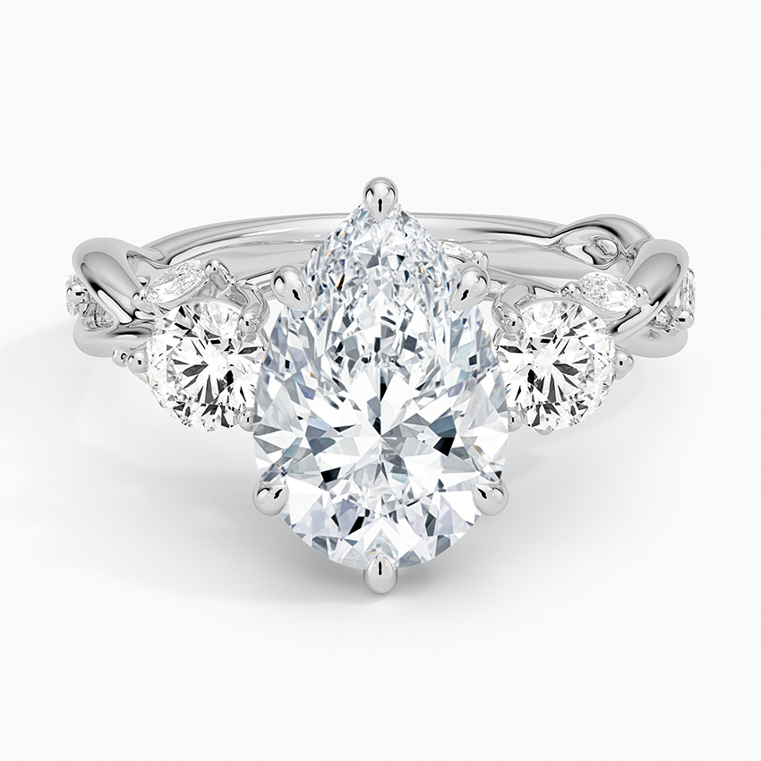 Secret Garden Three Stone Diamond Ring (3/4 ct. tw.) Platinum Pear Engagement Ring