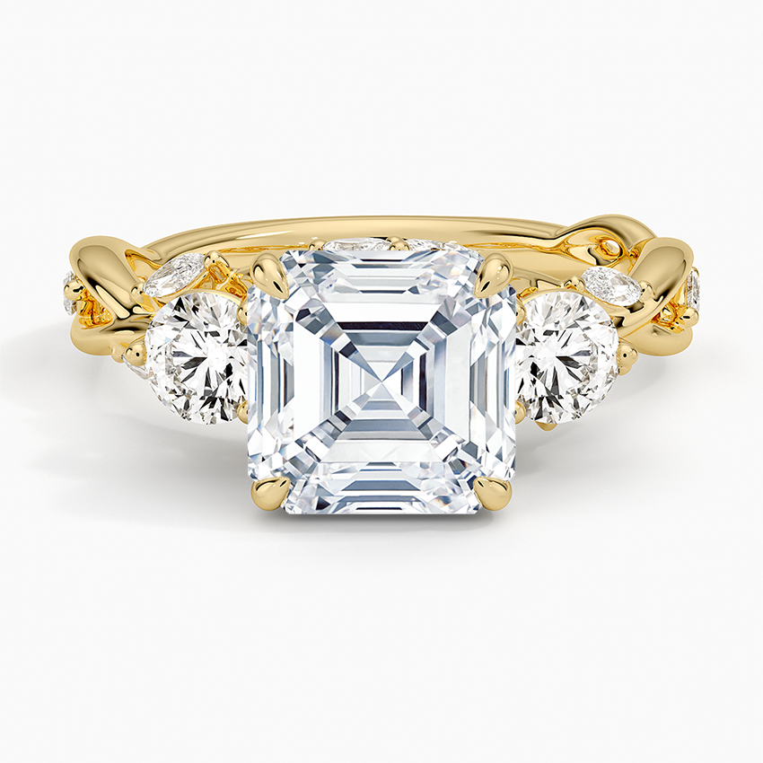 Secret Garden Three Stone Diamond Ring (3/4 ct. tw.) Yellow Gold 18k Asscher Engagement Ring
