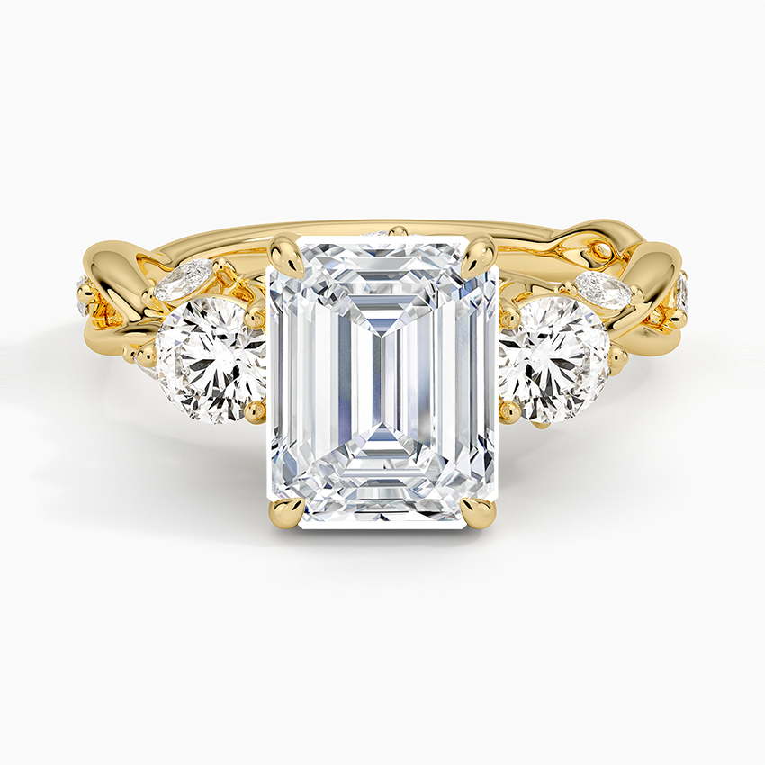 Secret Garden Three Stone Diamond Ring (3/4 ct. tw.) Yellow Gold 18k Emerald Engagement Ring