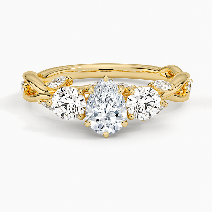Secret Garden Three Stone Diamond Ring (3/4 ct. tw.) Yellow Gold 18k Pear Engagement Ring