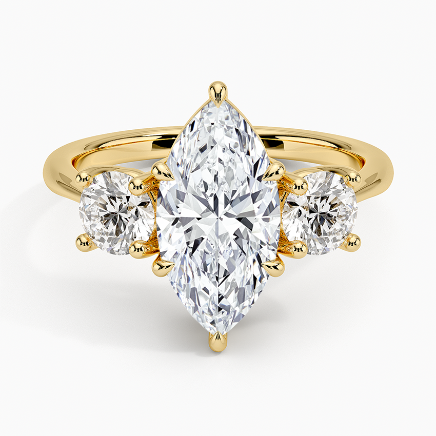 Luxe Selene Three Stone Diamond Ring (2/3 ct. tw.) Yellow Gold 18k Marquise Engagement Ring