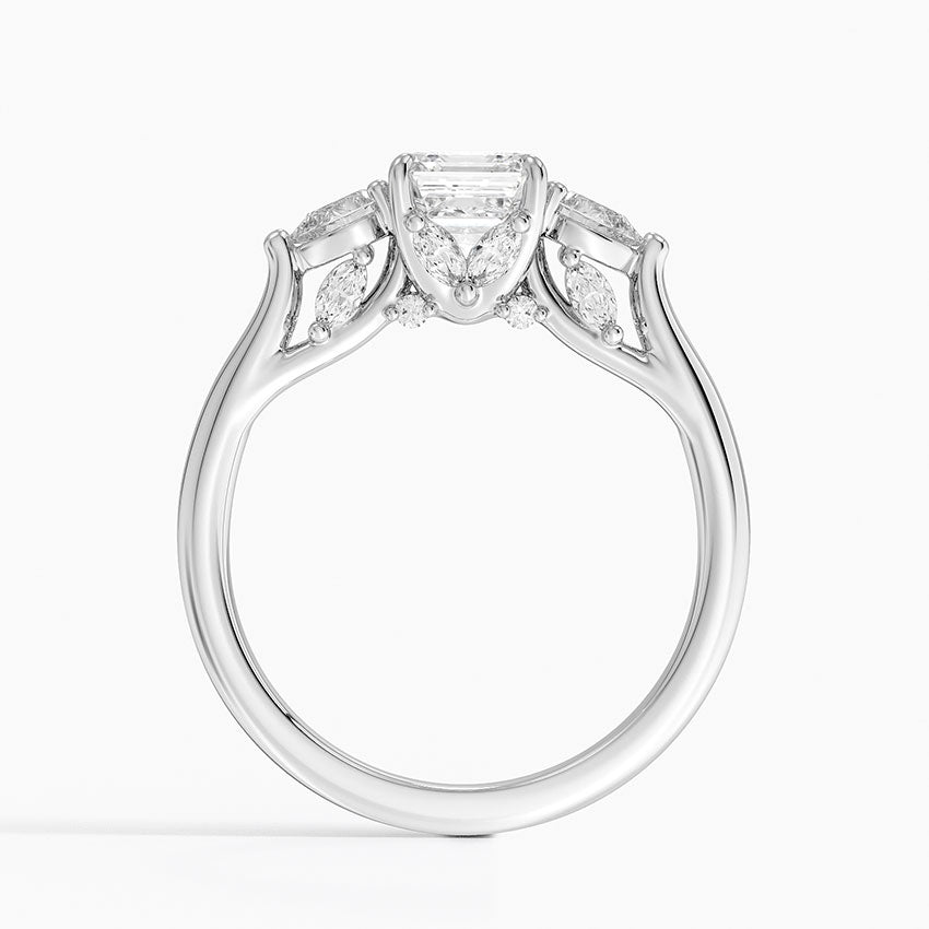 Secret Garden Gallery Three Stone Diamond Ring Platinum Asscher Engagement Ring