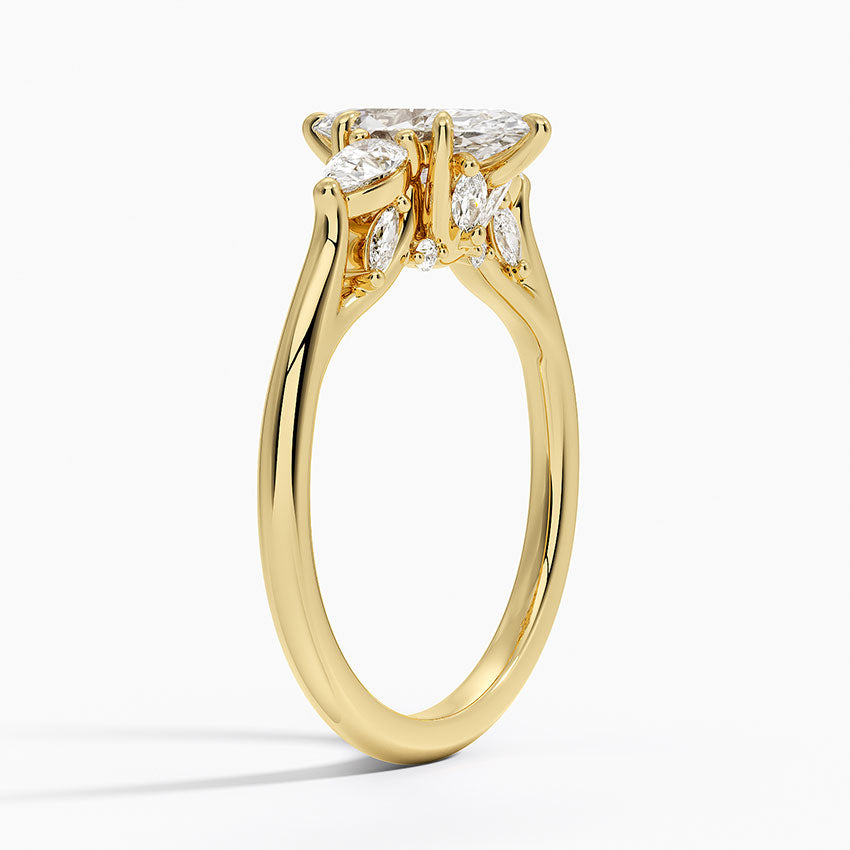 Secret Garden Gallery Three Stone Diamond Ring Yellow Gold 18k Marquise Engagement Ring