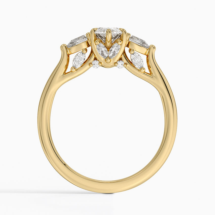 Secret Garden Gallery Three Stone Diamond Ring Yellow Gold 18k Marquise Engagement Ring