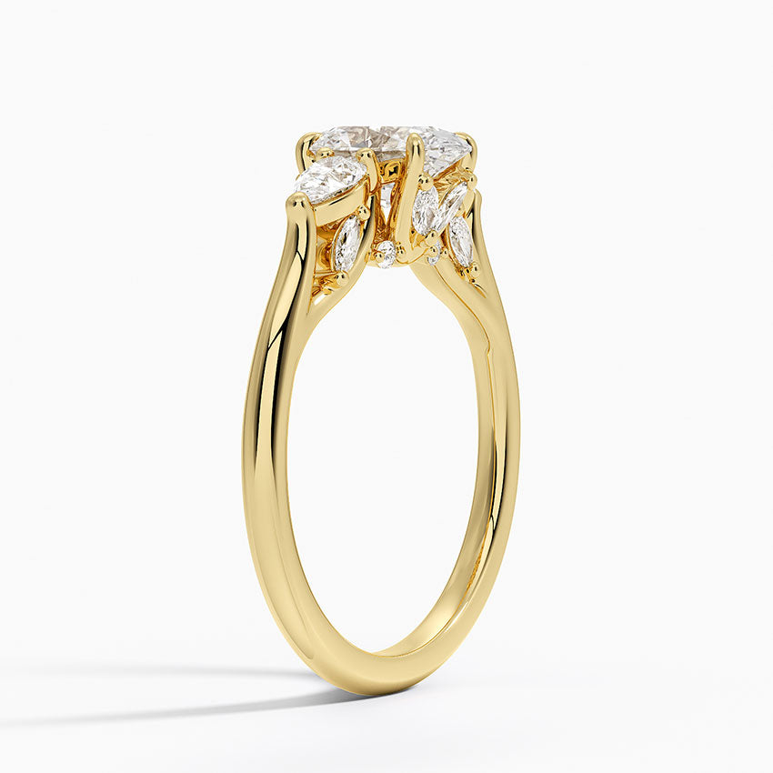 Secret Garden Gallery Three Stone Diamond Ring Yellow Gold 18k Oval Engagement Ring