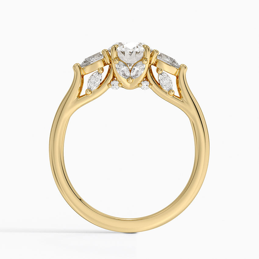 Secret Garden Gallery Three Stone Diamond Ring Yellow Gold 18k Oval Engagement Ring