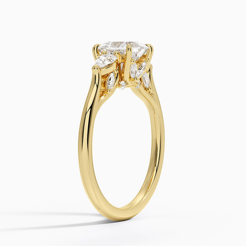 Secret Garden Gallery Three Stone Diamond Ring Yellow Gold 18k Princess Engagement Ring