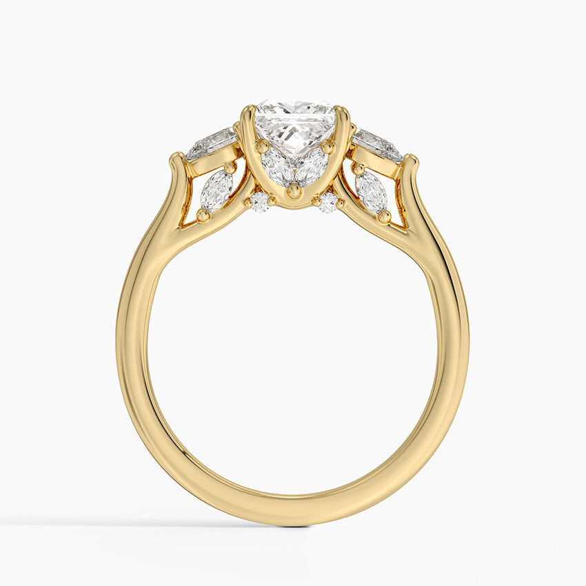 Secret Garden Gallery Three Stone Diamond Ring Yellow Gold 18k Princess Engagement Ring