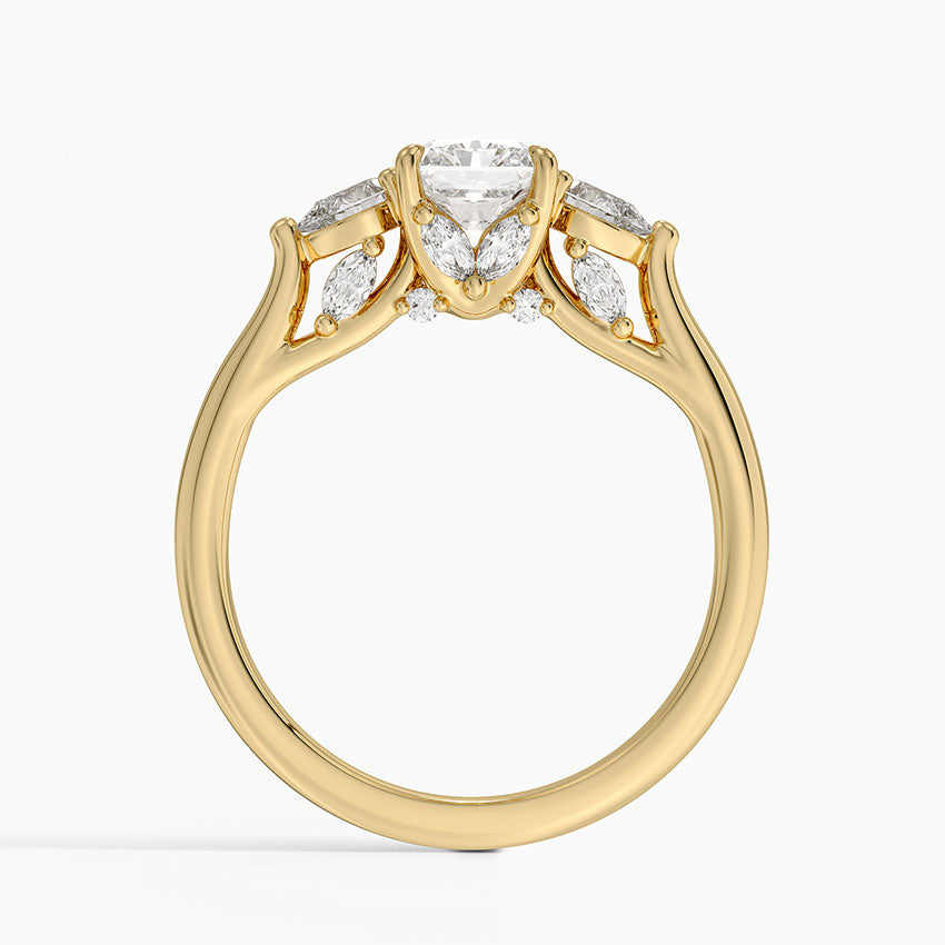 Secret Garden Gallery Three Stone Diamond Ring Yellow Gold 18k Radiant Engagement Ring