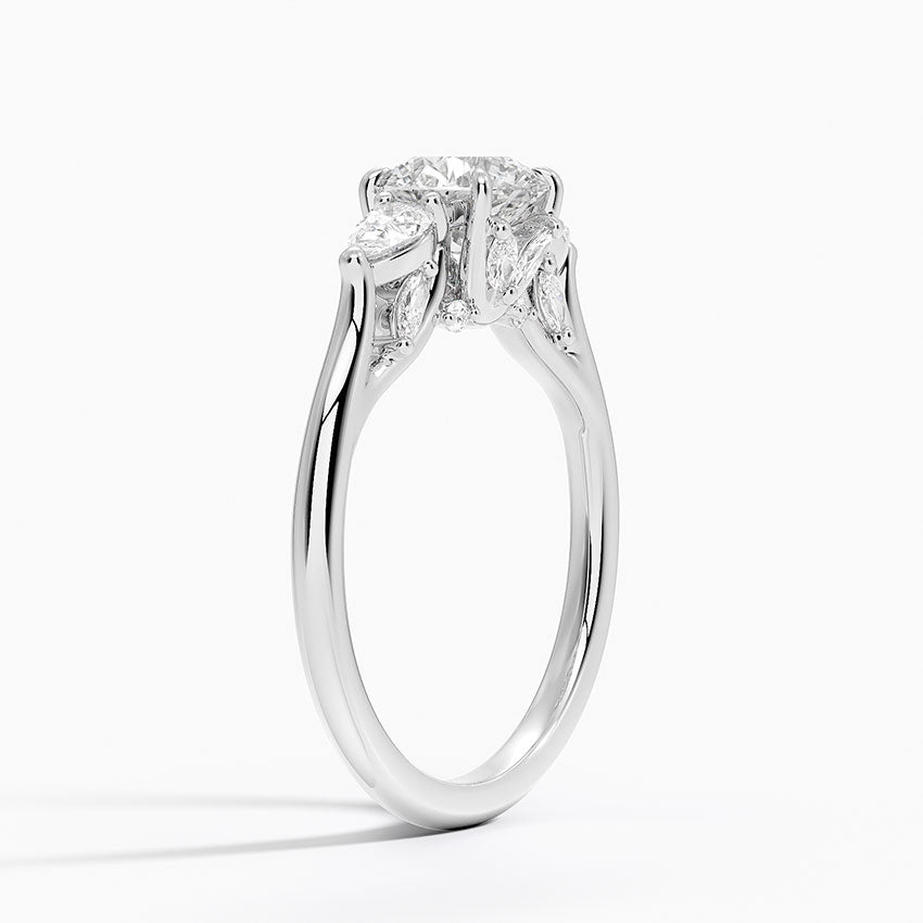 Secret Garden Gallery Three Stone Diamond Ring Platinum Round Engagement Ring