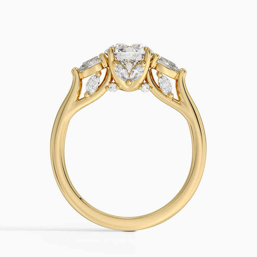 Secret Garden Gallery Three Stone Diamond Ring Yellow Gold 18k Round Engagement Ring