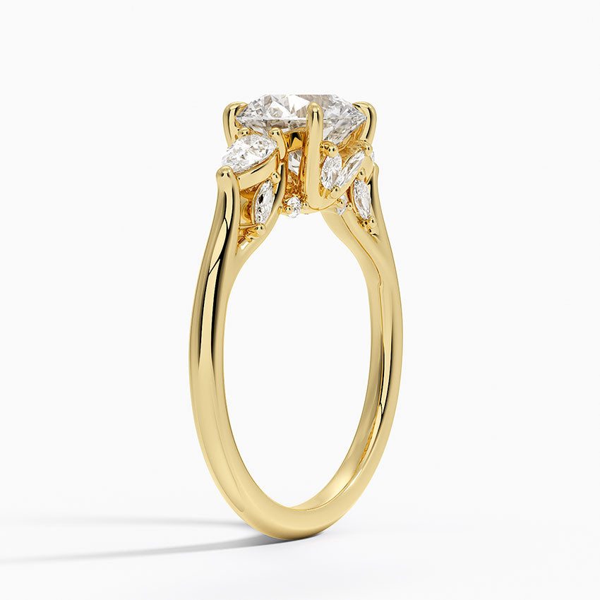 Secret Garden Gallery Three Stone Diamond Ring Yellow Gold 18k Round Engagement Ring
