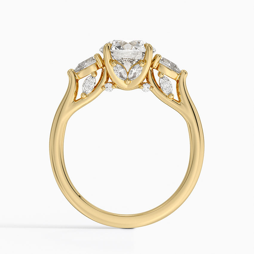 Secret Garden Gallery Three Stone Diamond Ring Yellow Gold 18k Round Engagement Ring