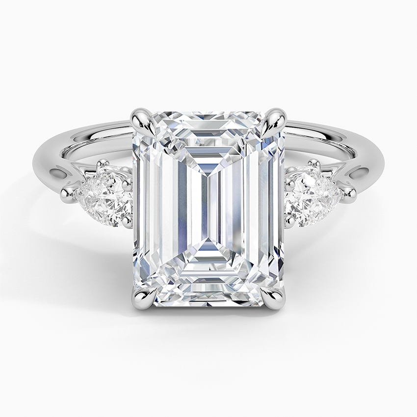 Secret Garden Gallery Three Stone Diamond Ring Platinum Emerald Engagement Ring