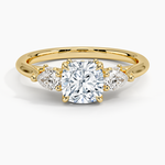 Secret Garden Gallery Three Stone Diamond Ring Yellow Gold 18k Cushion Engagement Ring