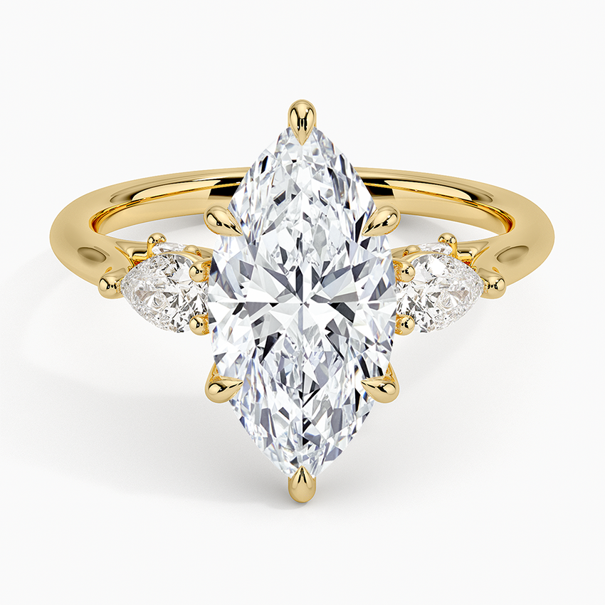 Secret Garden Gallery Three Stone Diamond Ring Yellow Gold 18k Marquise Engagement Ring