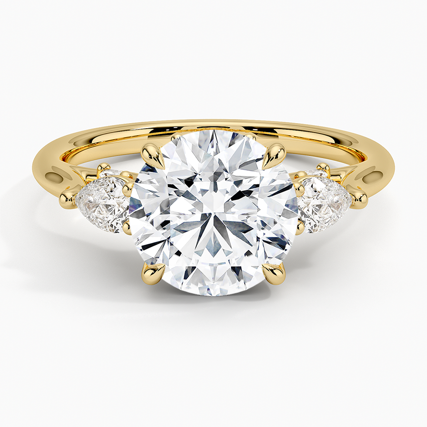 Secret Garden Gallery Three Stone Diamond Ring Yellow Gold 18k Round Engagement Ring