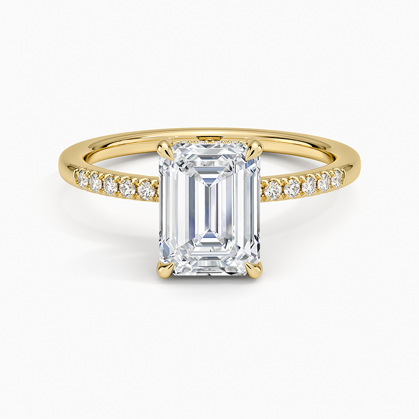 Viviana One-Quarter Coverage Diamond Ring Yellow Gold 18k Emerald Engagement Ring