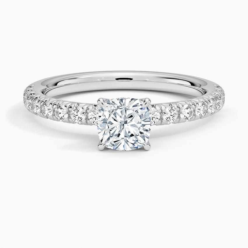 Amelie Half Coverage Diamond Ring Platinum Cushion Engagement Ring