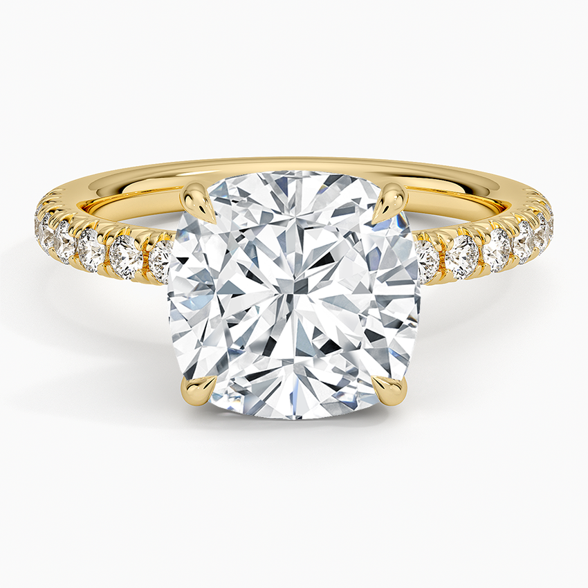 Amelie Half Coverage Diamond Ring Yellow Gold 18k Cushion Engagement Ring