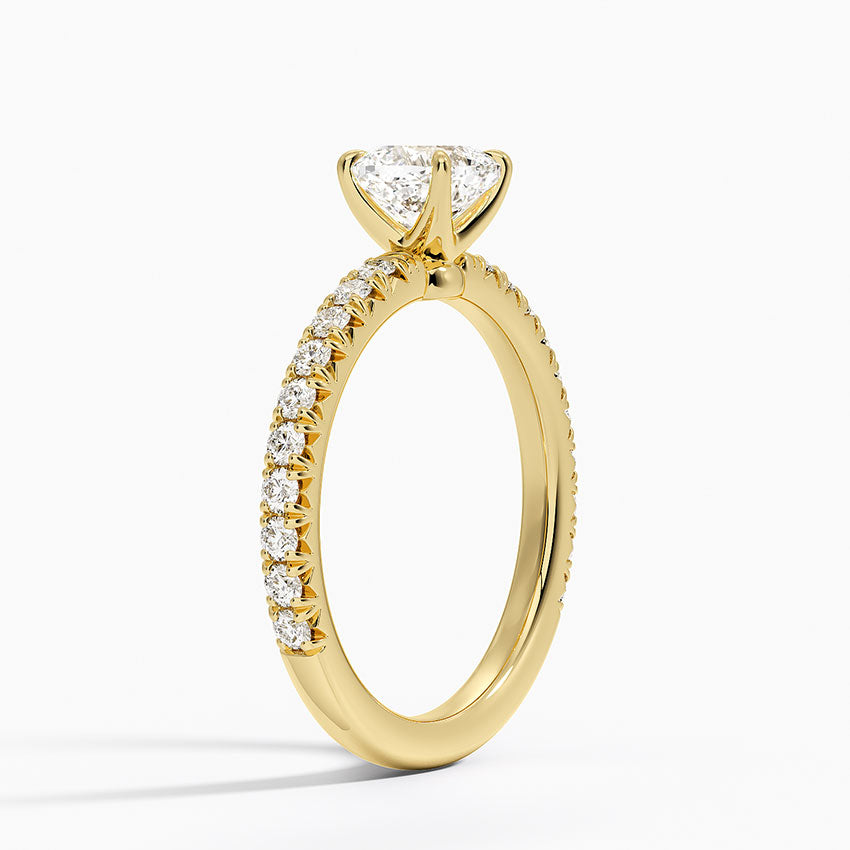 Amelie Three-Quarter Coverage Diamond Ring Yellow Gold 18k Cushion Engagement Ring