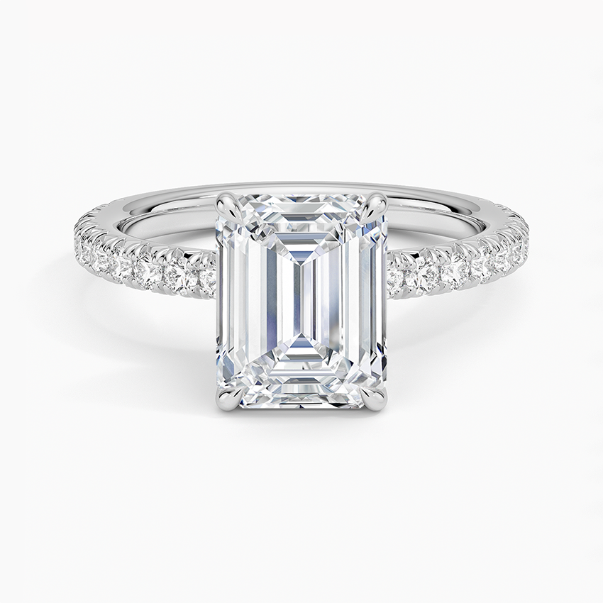 Amelie Three-Quarter Coverage Diamond Ring Platinum Emerald Engagement Ring
