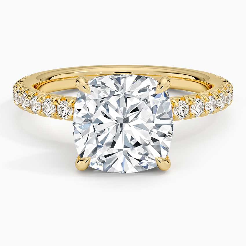 Amelie Three-Quarter Coverage Diamond Ring Yellow Gold 18k Cushion Engagement Ring