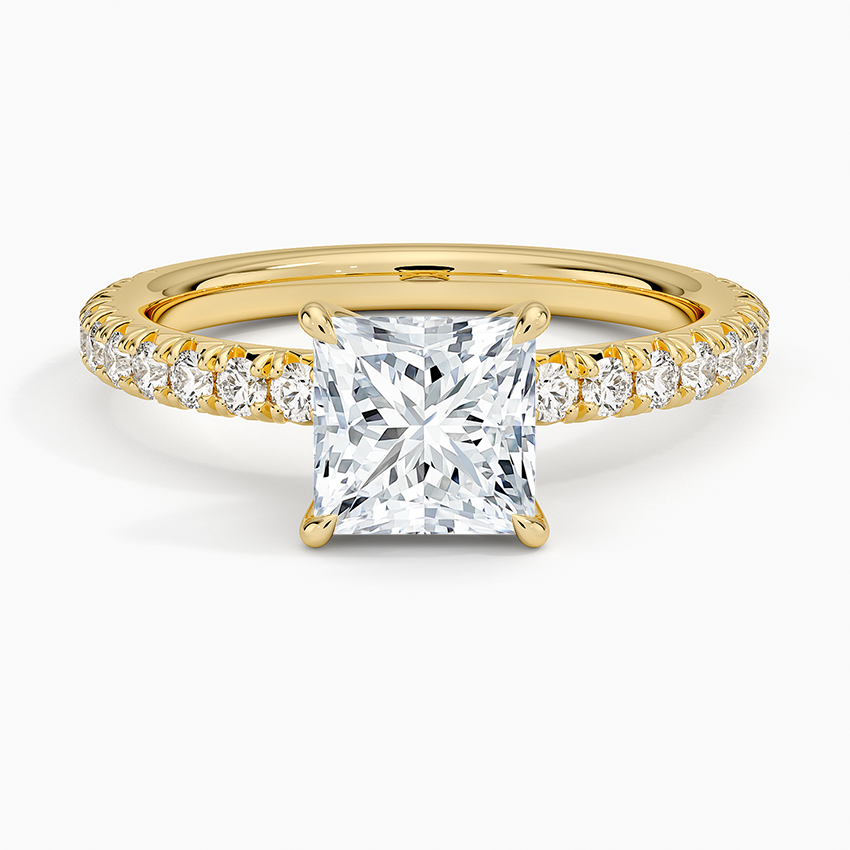 Amelie Three-Quarter Coverage Diamond Ring Yellow Gold 18k Princess Engagement Ring
