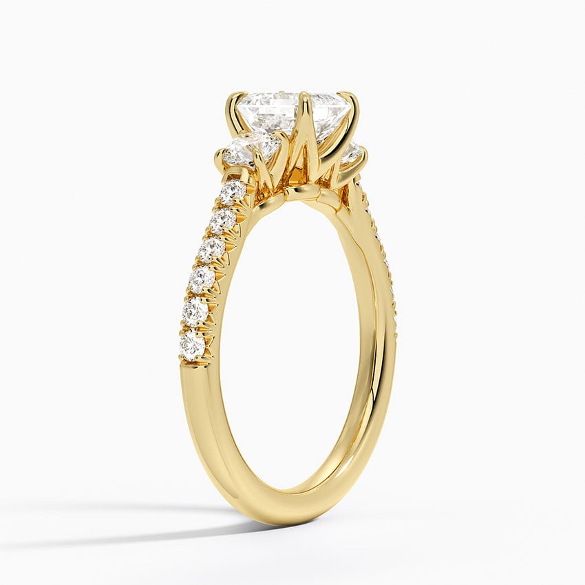 Amelie Three Stone Diamond Ring Yellow Gold 18k Asscher Engagement Ring